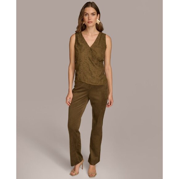 Donna Karan New York Metallic Faux-Wrap Sleeveless Blouse Size XL Green MSRP $79 - Picture 2 of 4